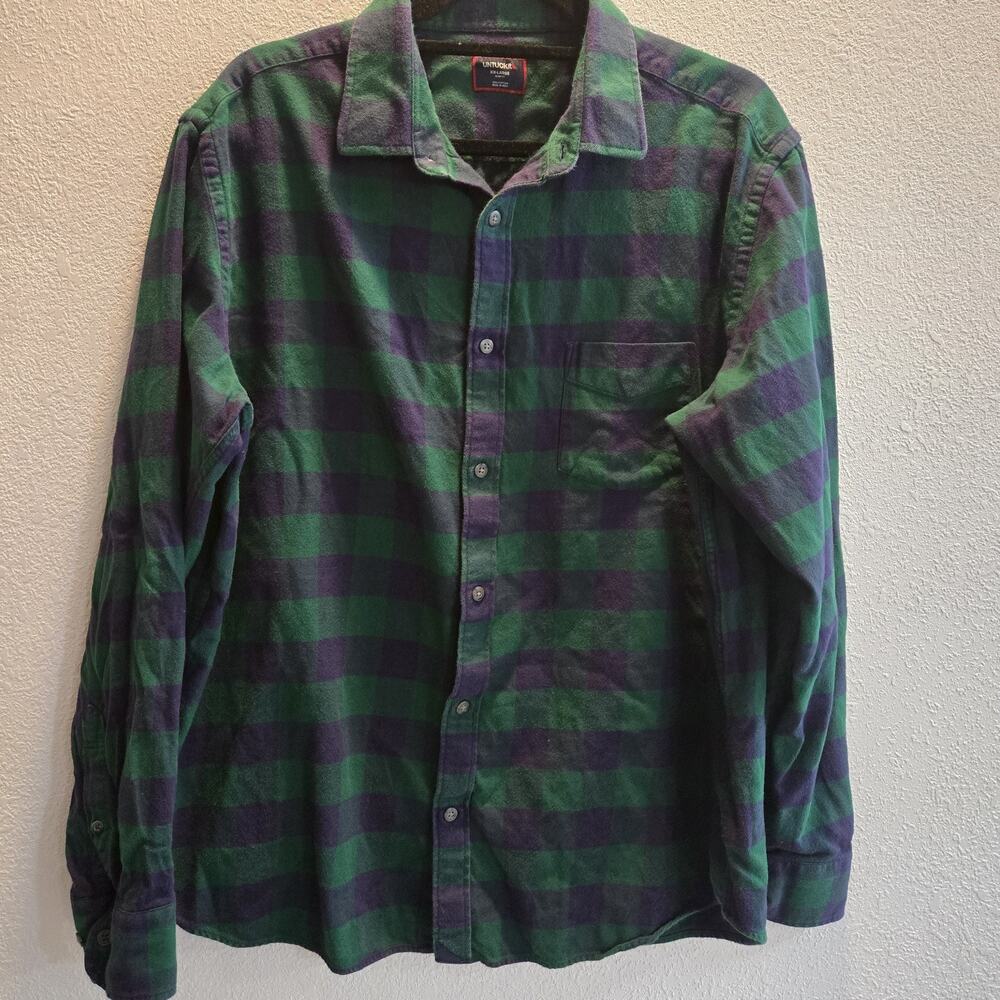 UNTUCKit Mens XL Barrelstone Green Plaid Flannel Slim Fit Button Shirt Fall 2023